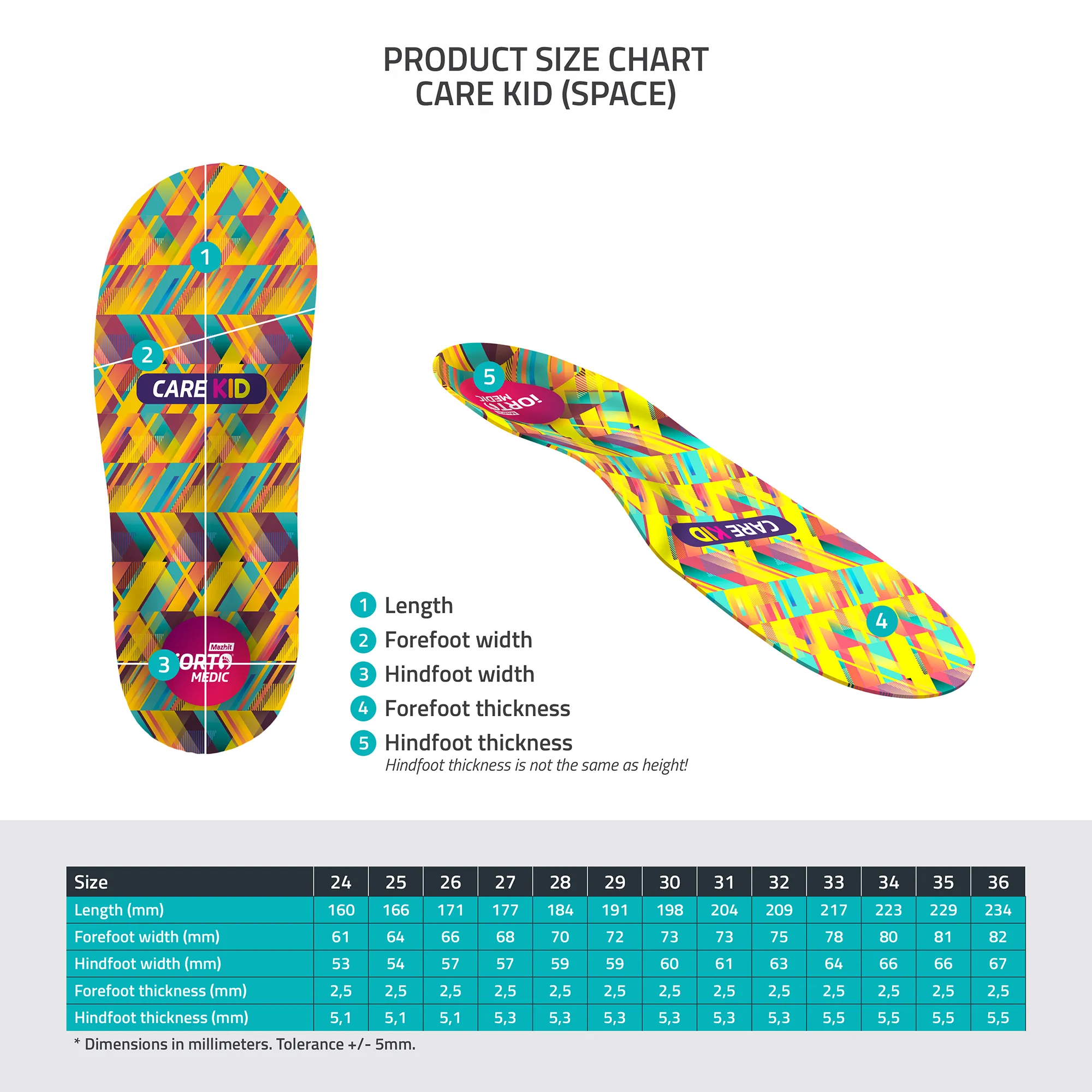 MAZBIT CARE KID SPACE orthopedic insoles for children for flat feet