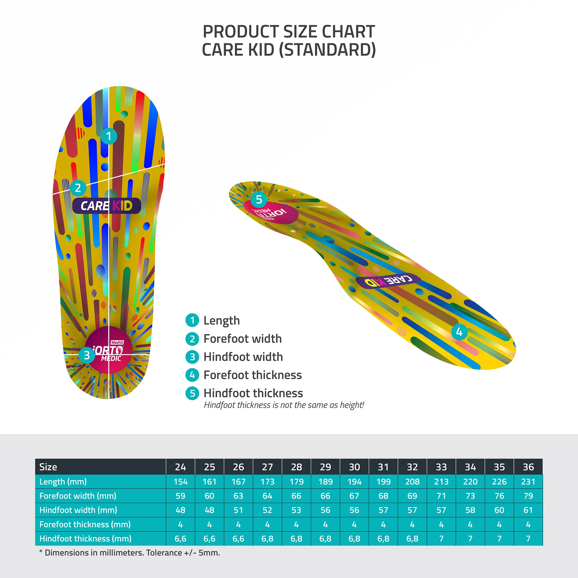 MAZBIT CARE KID STANDARD orthopedic insoles for children for flat feet
