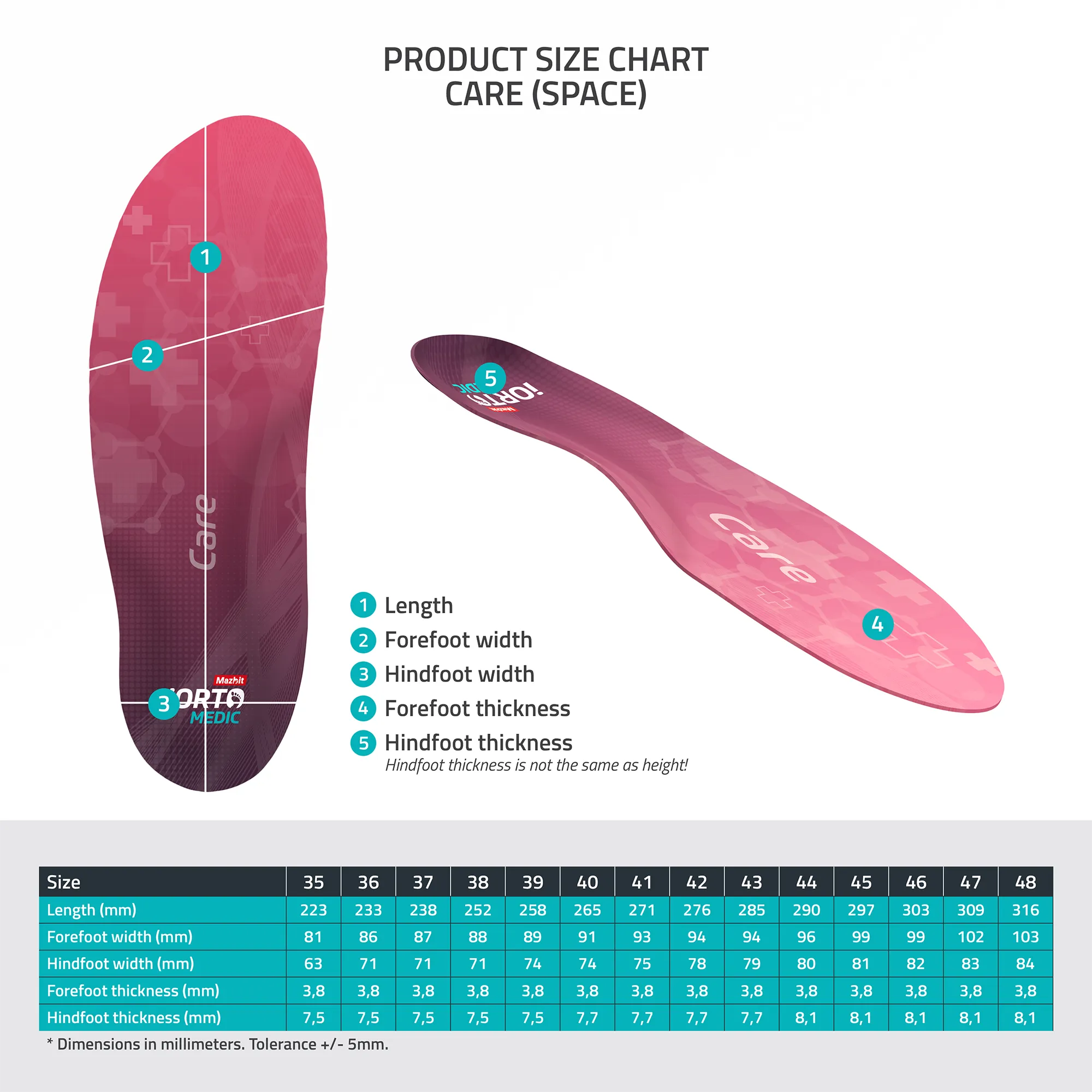 MAZBIT CARE SPACE orthopedic insoles for flat feet