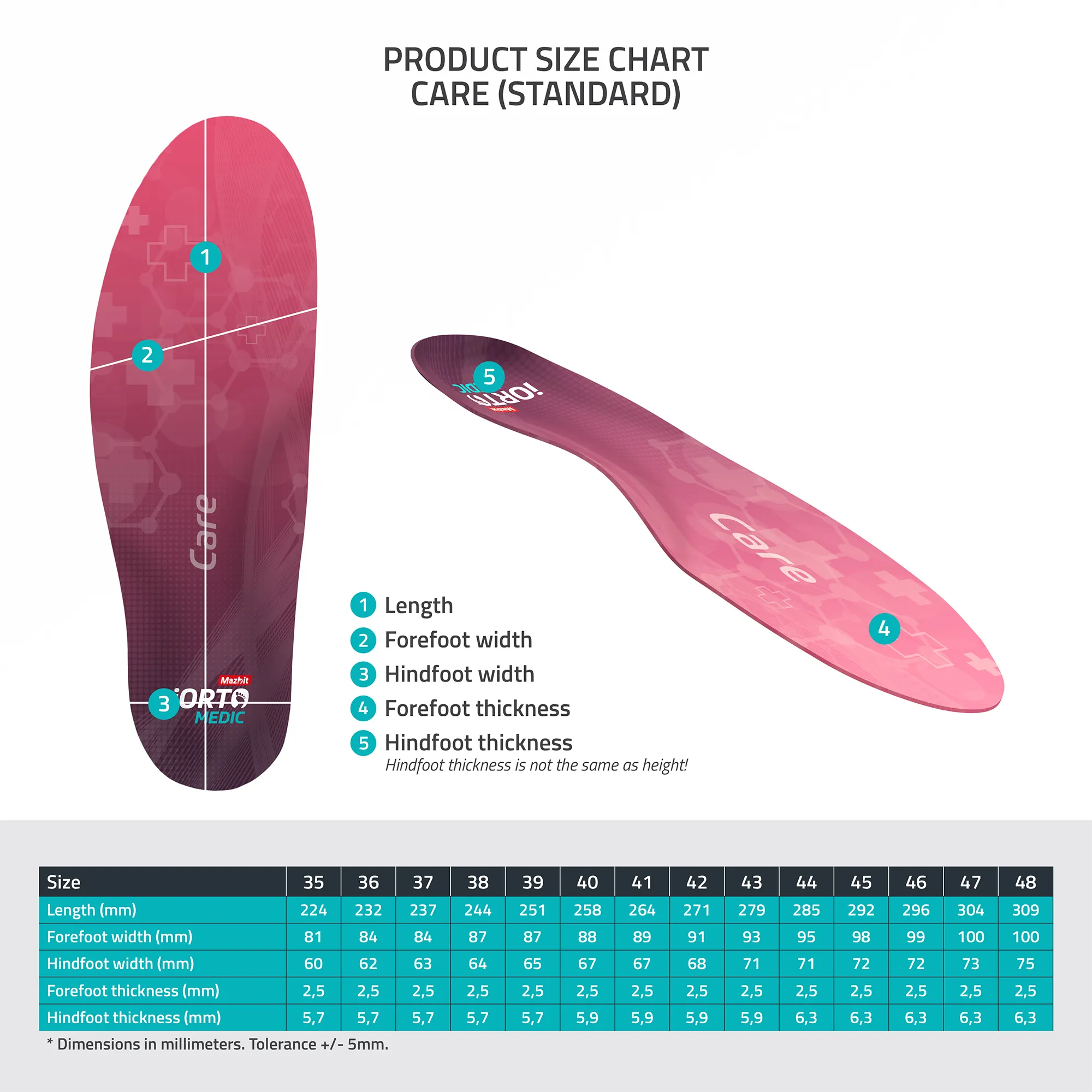 MAZBIT CARE STANDARD orthopedic insoles for flat feet