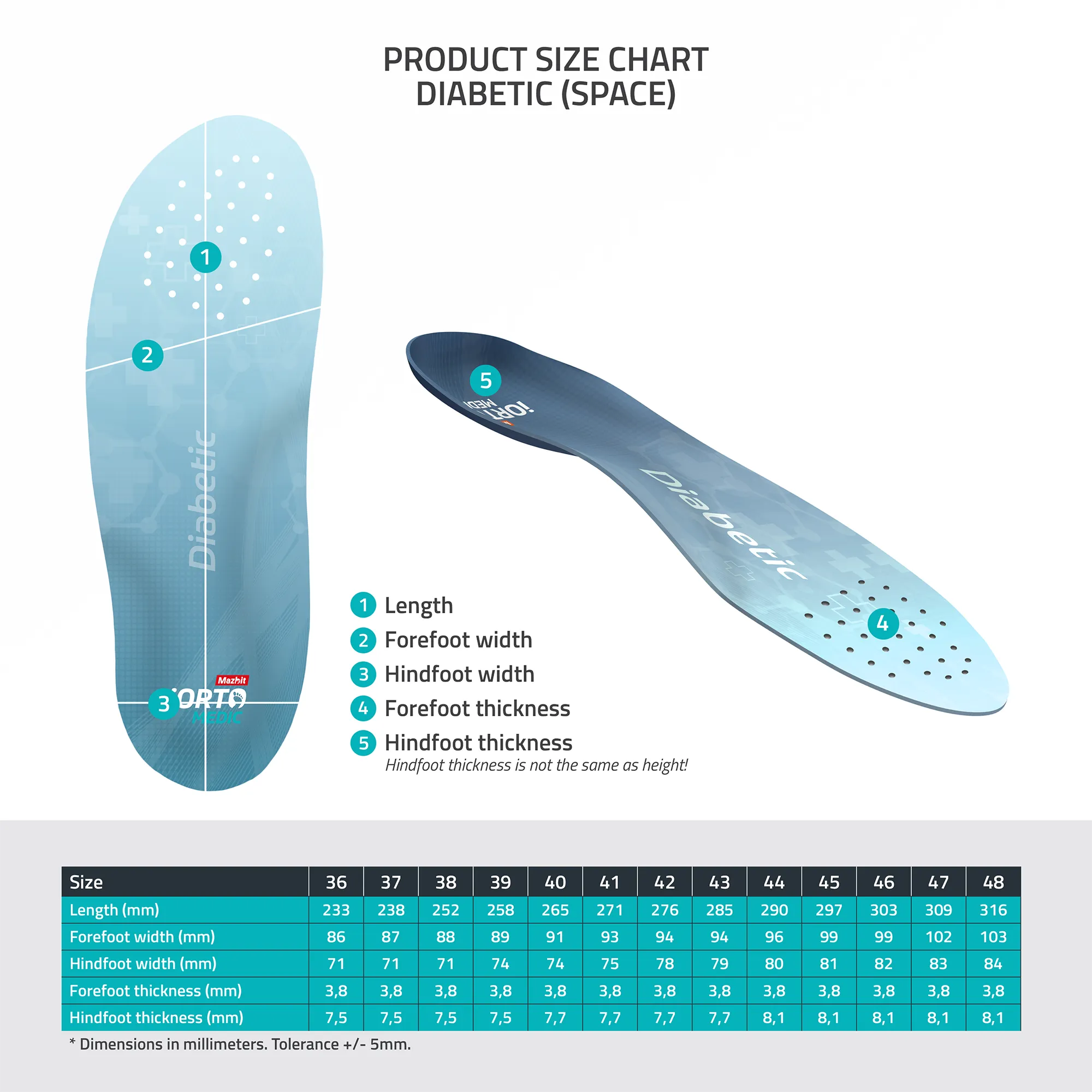 MAZBIT DIABETIC SPACE orthopedic insoles for diabetic foot