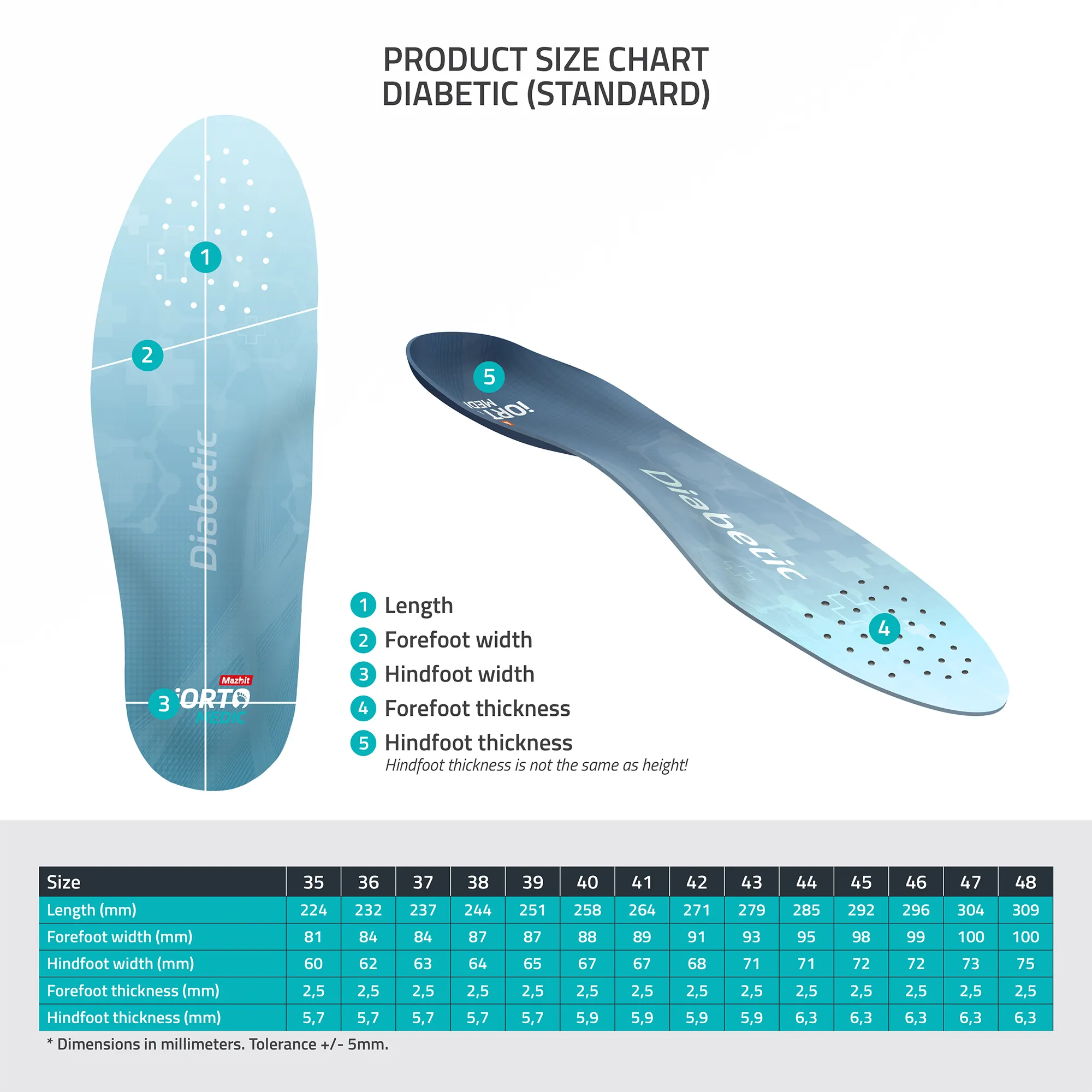MAZBIT DIABETIC STANDARD orthopedic insoles for diabetic foot