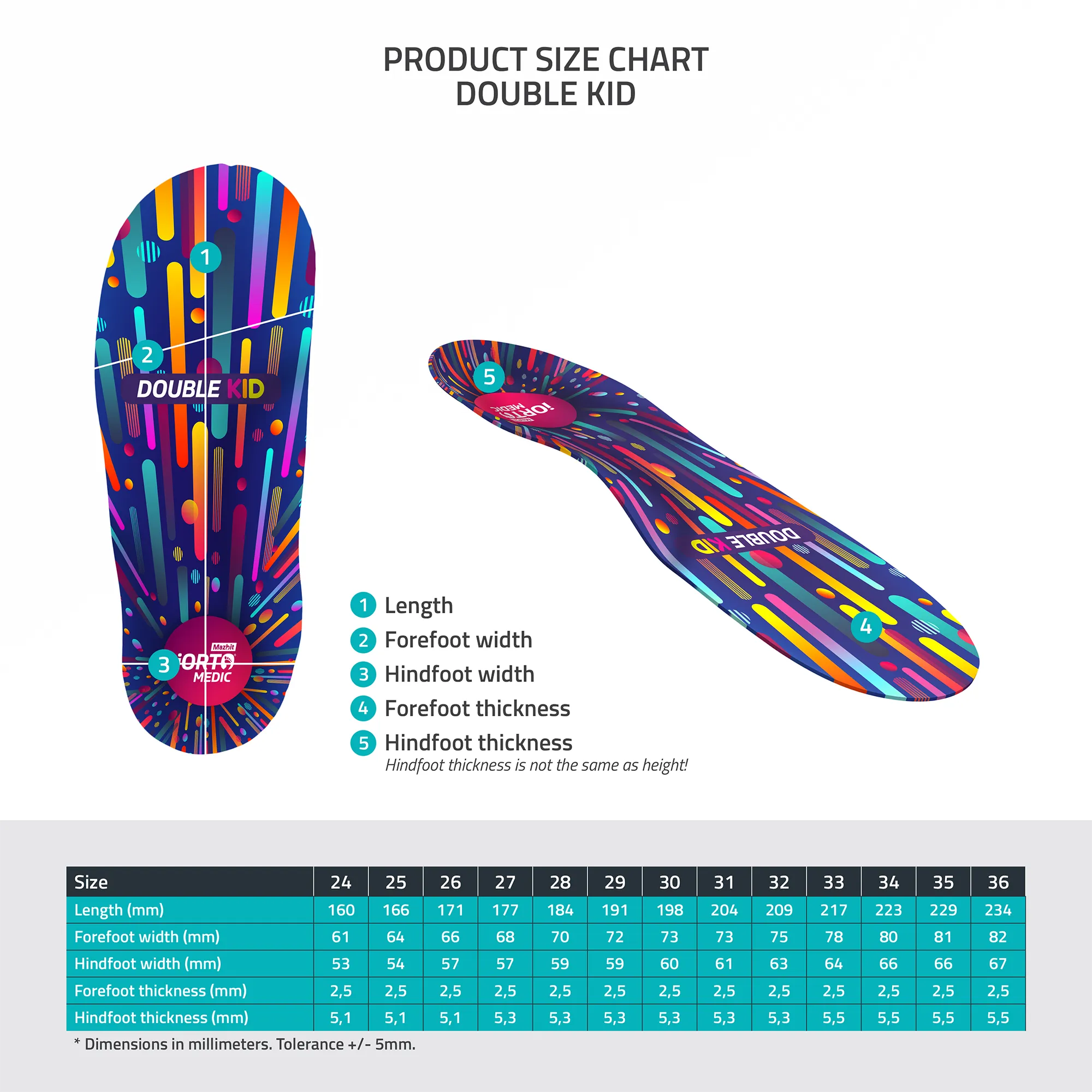 MAZBIT DOUBLE KID orthopedic insoles for children for valgus heel