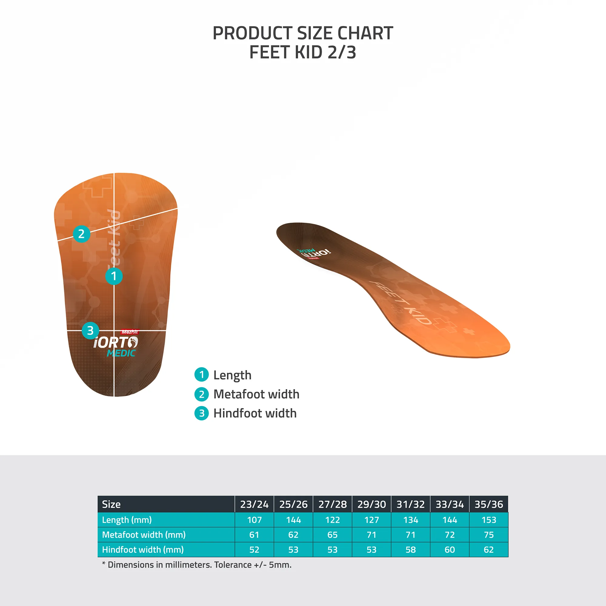 MAZBIT FEET KID 2/3 orthopedic insoles for children for valgus heel