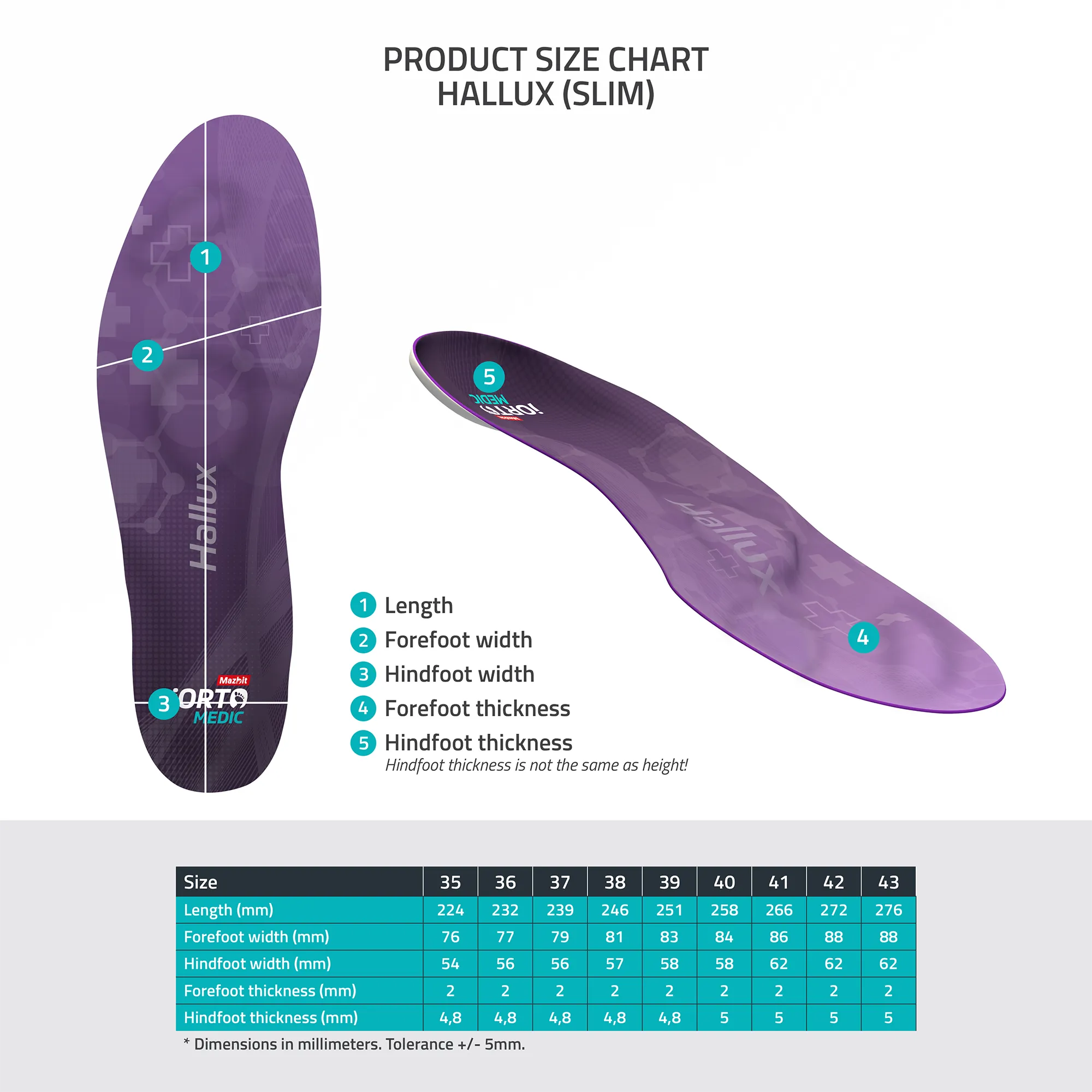 MAZBIT HALLUX SLIM orthopedic insoles for hallux valgus