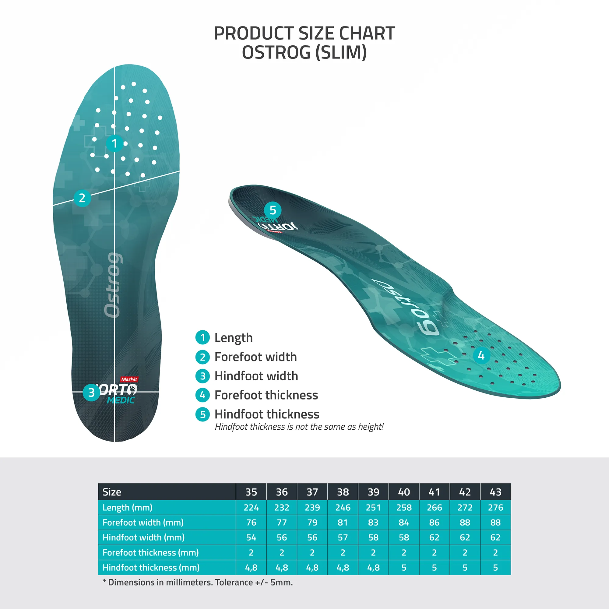 MAZBIT OSTROG SLIM orthopedic insoles for calcaneal bone spur