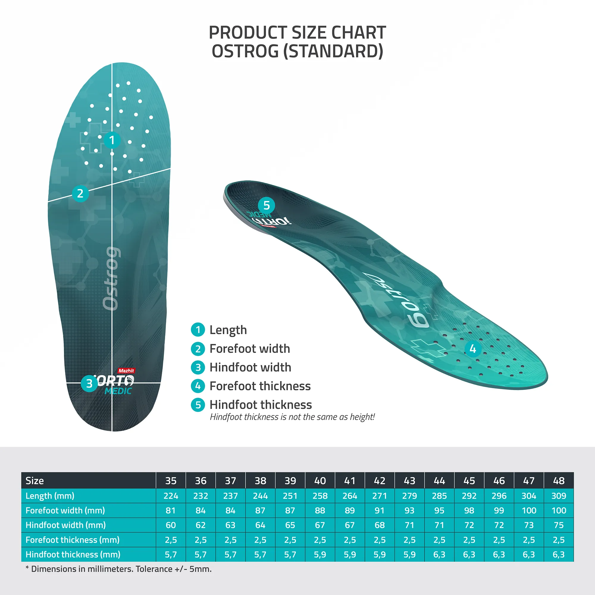 MAZBIT OSTROG STANDARD orthopedic insoles for calcaneal bone spur