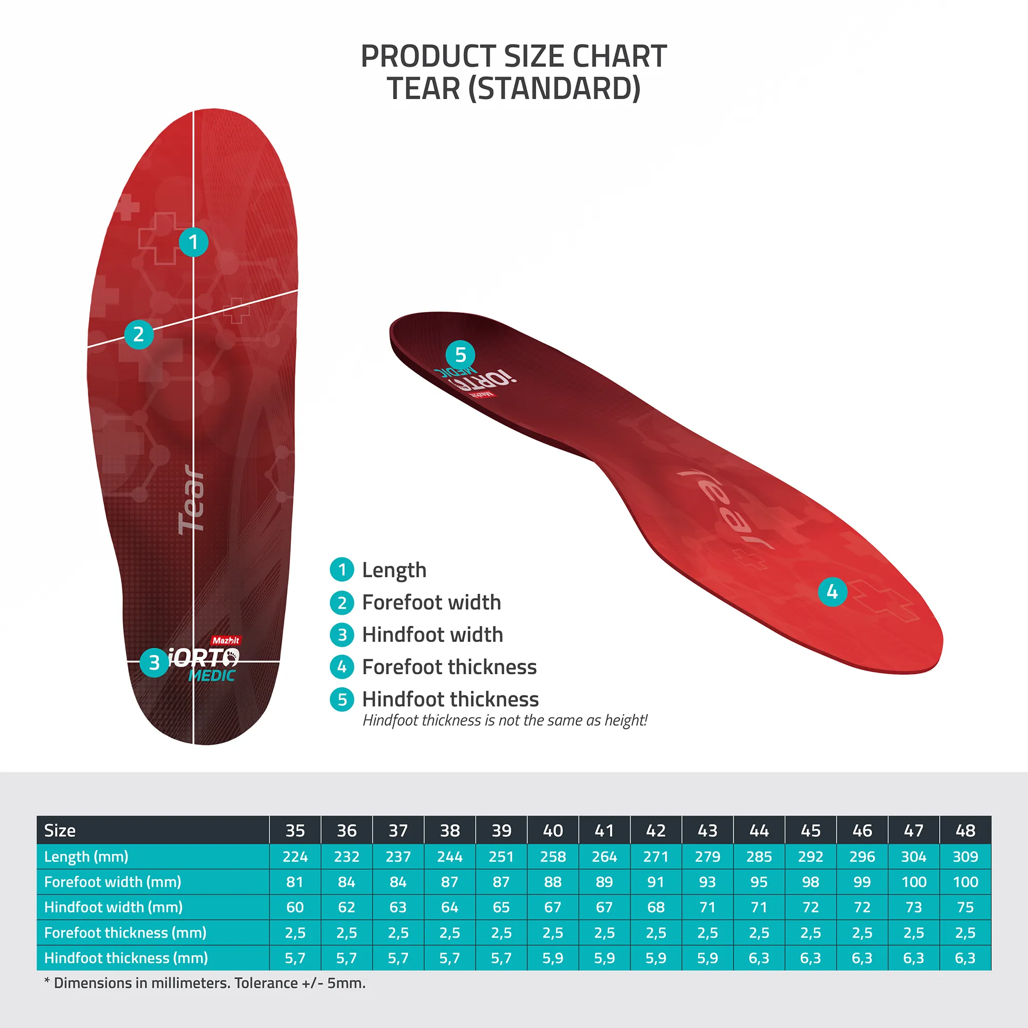 MAZBIT TEAR STANDARD orthopedic insoles for transverse flat feet
